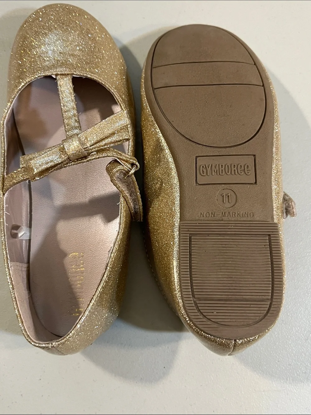 Gymboree Girls' Gold Glitter T-Strap Bow Dress Shoes